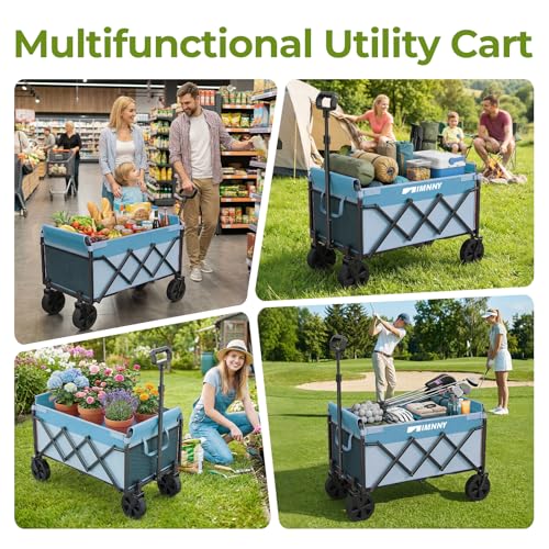Aimnny Small Collapsible Wagon Cart, Lightweight Portable Foldable Wagon with Wheels, 220lbs Utility Cart for Grocery, Light Camping, Sports, Easy to Fold & Store (Blue) by Aimnny - Used condition - Image 4
