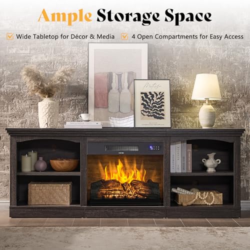 Image of AMERLIFE 70 inch Fireplace TV Stand with 23 inch Fireplace for TVs Up to 80 inch