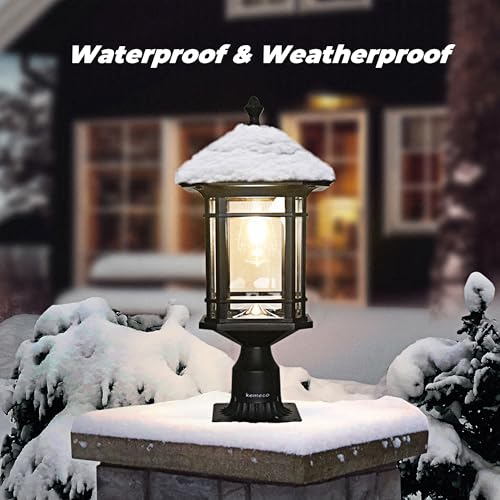 Kemeco Solar Post Light ST4338Q with Pire Mount Base Outdoor, Waterproof Black Cast Aluminum Bright Warm White LED Solar Powered Lamp for Pole Pillar Yard Deck Garden Gates Landscape