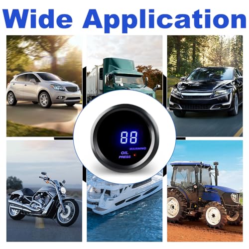 WATERWICH 2\" 52mm Oil Pressure Gauge Kit for Car Truck Marine Vehicle Automotive Blue - Thumbnail 7