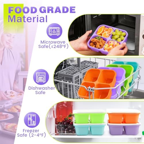 YANLIFY 4 Pack Snack Containers Bento Box Adult Lunch Box,Meal Prep Container, Reusable Food Storage lunch Containers Stackable for Work, Travel and Gym (Grass Green, Pink, Green, Purple) - 3