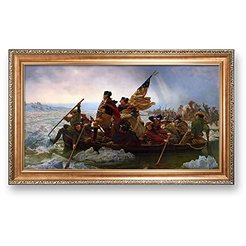 Washington Crossing the Delaware 1851 by Emanuel Leutze The World Classic Art Reproductions,Framed Art for HomeDecor,Image Size:30x16 inches Luxurious Gold Embossing Framed Size:34.5x20.5 inchs