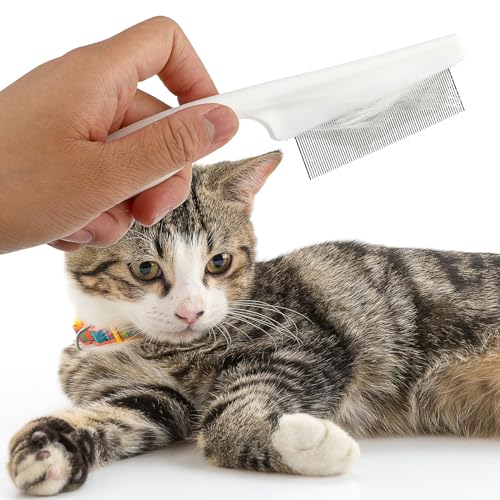 TIESOME Haustierhaarkamm Tränenfleckentfernung, 2 Pack Multifunktionskämme für Haustiere Grooming Kit 2 in 1 Hundekämme Edelstahlkamm Massagekamm Doppelseitiger Kamm(Weiß)