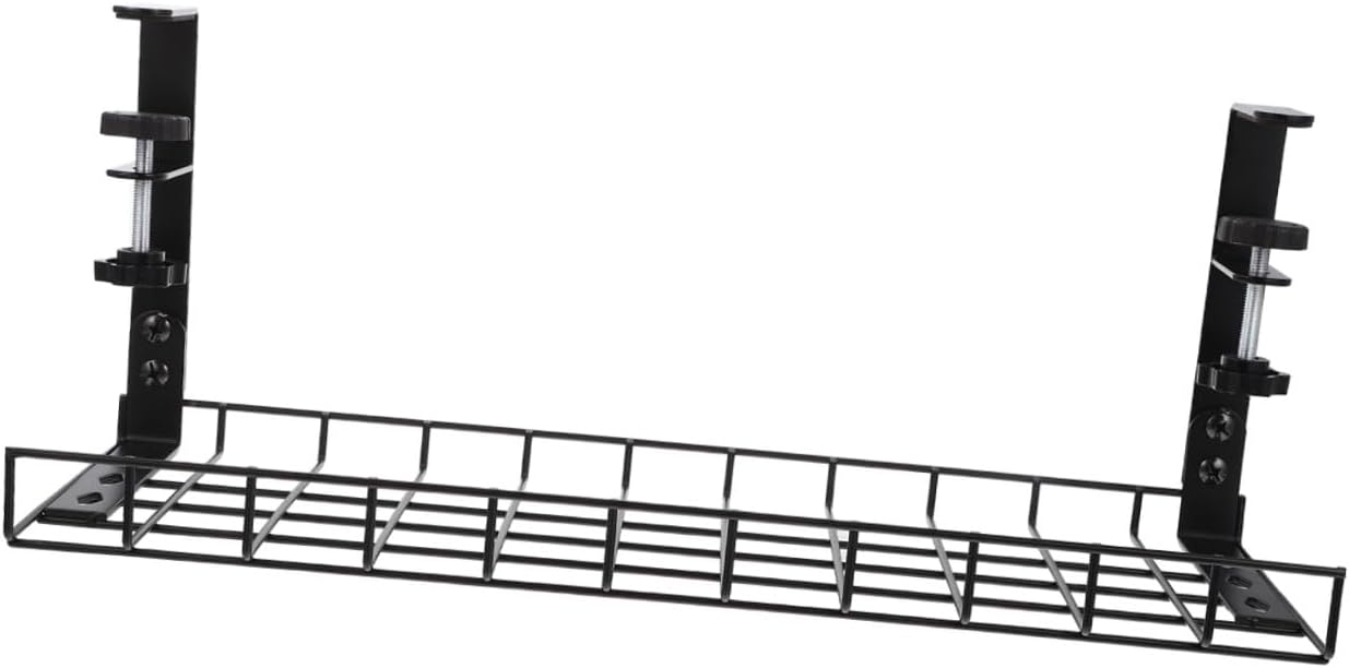 Desk Cable Management Rack, Cable Tray Organizer with No-Drill Installation, 500mm Black Cord Storage Holder for Office Desk Cord Management