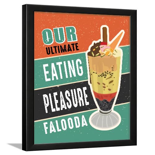 Image of Chaka Chaundh - Falooda poster - ice cream wall poster Sweets Mithai shop and confectionery store wall art framed quotes decor item - Restaurant cafe food Deserts poster frame decoration items - 14 X 11 inches