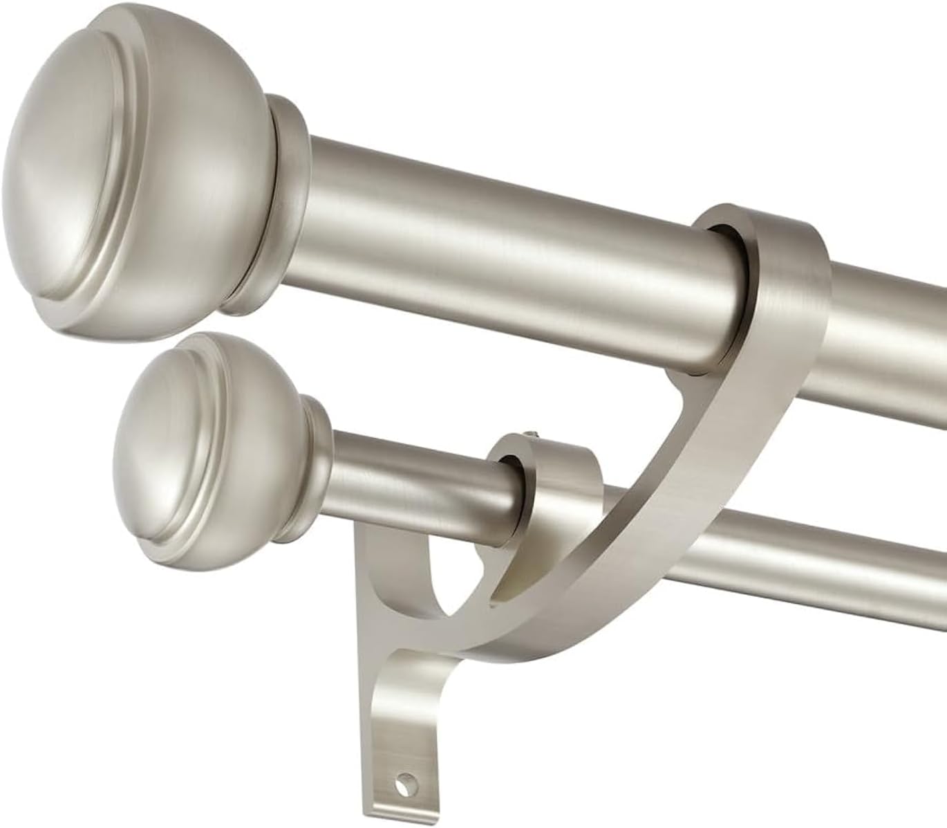 Brushed Nickel Curtain Rods for Windows 28 to 48 Inch, Decorative Drapery Rods with Cap Finials, 1-Inch Front and 5/8 Inch Back Adjustable Dual Rods Brushed Nickel 28-48"