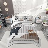 Castle Fairy Cute Animal Bedding Set Full Size,Bear Owl Fox & Plant Comforters for Girls & Teens,Indian Style Down Comforter with 2 Pillowcases