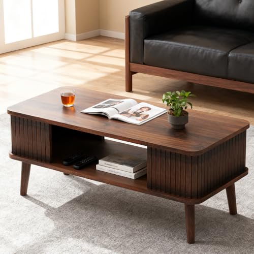 ローテーブル おしゃれ リビングテーブル 低い Coffee Tea Table- Lule 北欧 一人暮らし茶几 人気座卓 矮桌 20kg耐荷重 リビング収納 37奥行 77幅 傷 水 汚れに強い天板 軽量 (ダークブラウン, F4) [2]