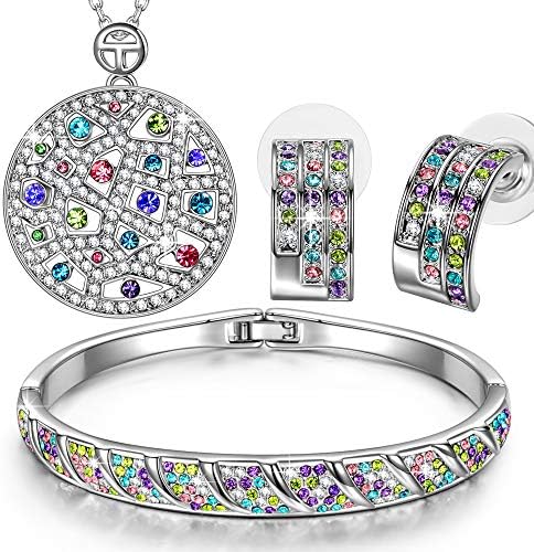 QIANSE Wonderful Life Multicolor Jewelry Set Necklace Bracelet Earrings Austrian Crystals for Women Christmas Birthday Gifts for Women Girlfriend Wife Mom Daughter for Her