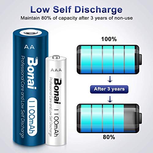 Bonai Aaa Rechargeable Batteries 1100Mah (Aaa 16 Pack) With Rechargeable Aa Batteries Ni-Mh 1100Mah 1.2V (Aa 8 Pack) For Garden Solar Lights #TOP2
