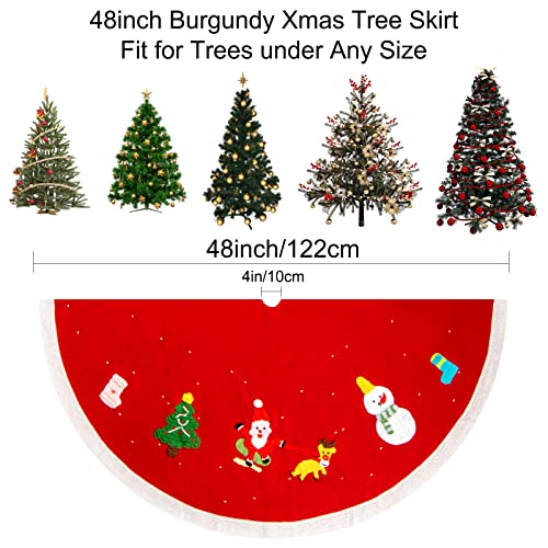 48 Inch Knitted Christmas Tree Skirt 3D Knit Red Christmas Tree Skirt With Handmade Santa Snowman And Reindeer Christmas Tree Mat Cover For Indoor Outdoor Holiday Party Christmas Tree Decoration #TOP3
