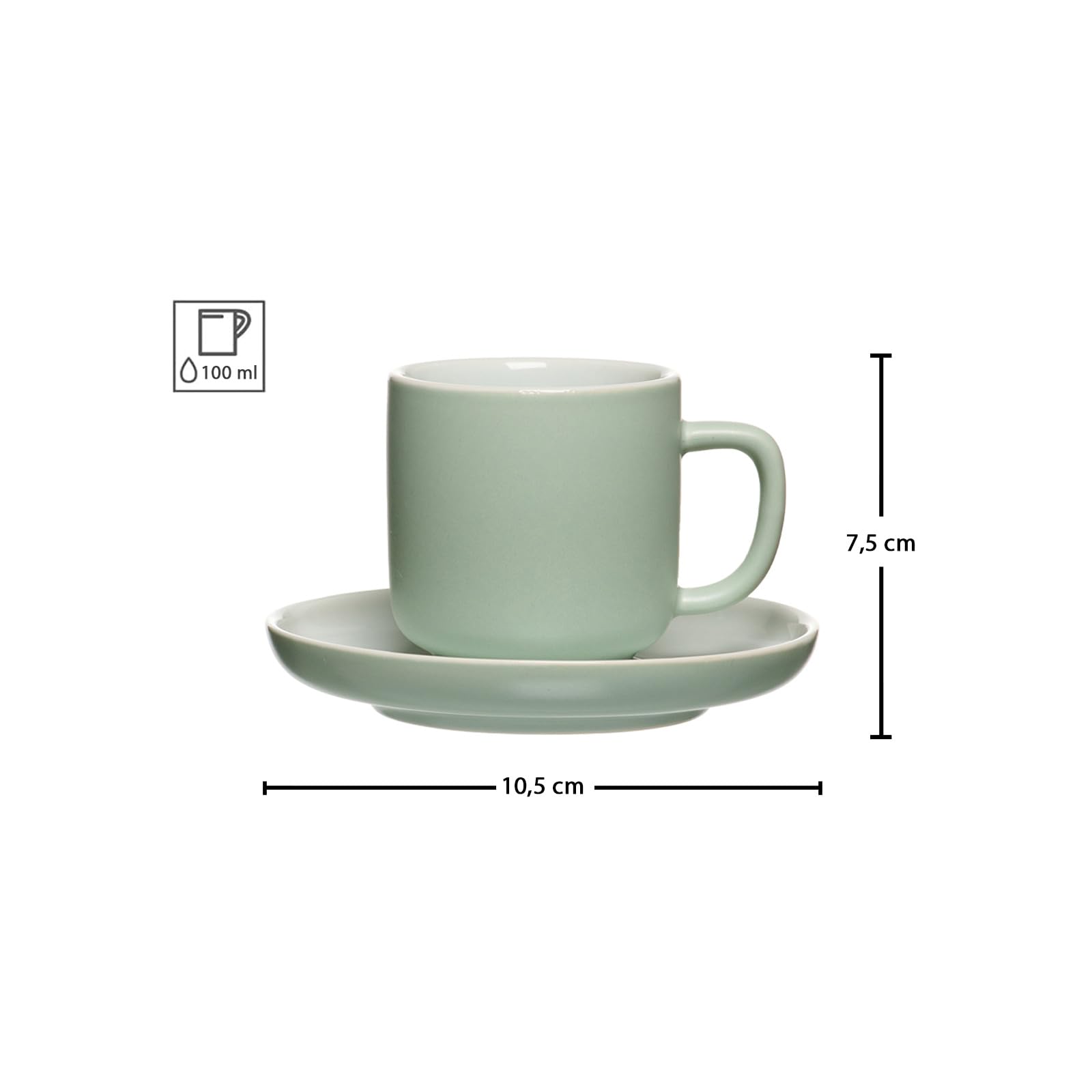 Espressotasse mit Gravur & Untertasse, Mint, 90 ml, 6 Stück | Personalisierte kleine Tasse aus Steinzeug mit goldgefärbter Beschriftung zum Geburtstag für Kaffeeliebhaber