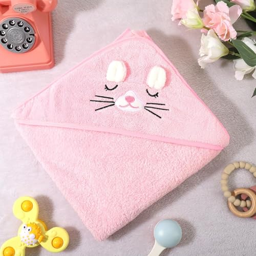 Image of 2 Pcs Baby Hooded Towels,31 x 31 in Baby Washcloths, Infant Super Soft Baby Bath Towels with Hood for Toddlers1-3,Highly Absorbent Viscose Hooded Towel for Boys, Girls, Newborn Essentials