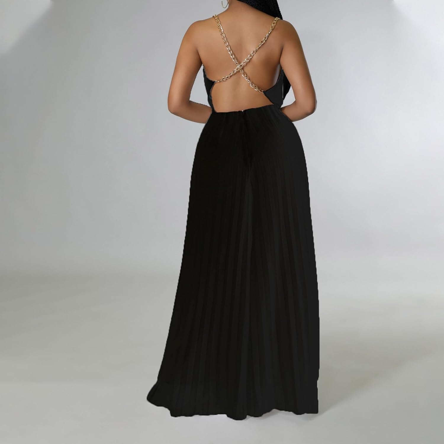 HGps8w Jumpsuits for Women Dressy 2025 Summer Plus Size Sexy Cowl Neck Halter Chain Pleated One Piece Wide Leg Pants Romper