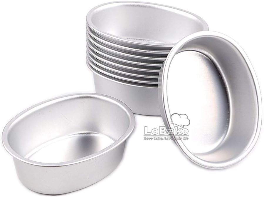 LoBake 10pcs smooth oval egg shape aluminium alloy metal cheese pan cake mold mini bread mould tart holder pudding jelly DIY bakery D03