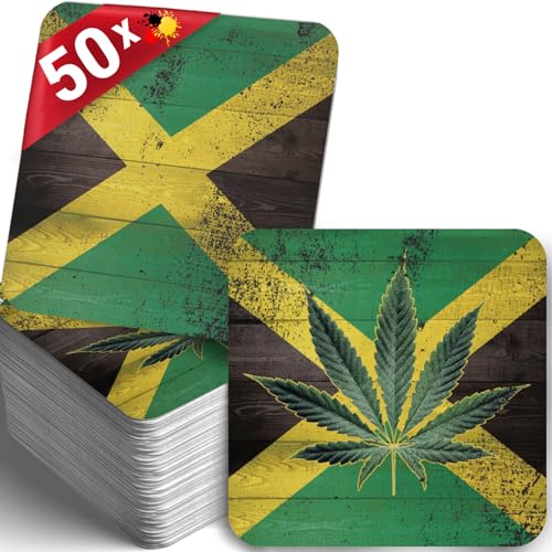 Funke & Brand Lot de 50 Dessous de Verre Jamaica - en Carton - Motif Drapeau Traditionnel de la Jamaïque - Aspect Bois - Support pour fête au Rhum