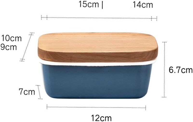 Butter Container Butter Dish, Enamel Butter Container with Wooden Lid, Square Butter Paste Dish Seasoning Dish Kitchen Tableware Supplies for All Types of Butter