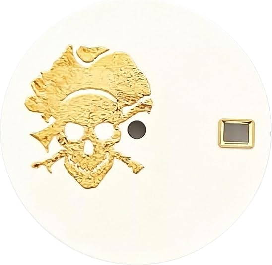 Wikene 28.5mm Skull Dial with Single Calendar for NH35 NH36 7S, White Full Luminous, Replacement Watch Face for Automatic Movements