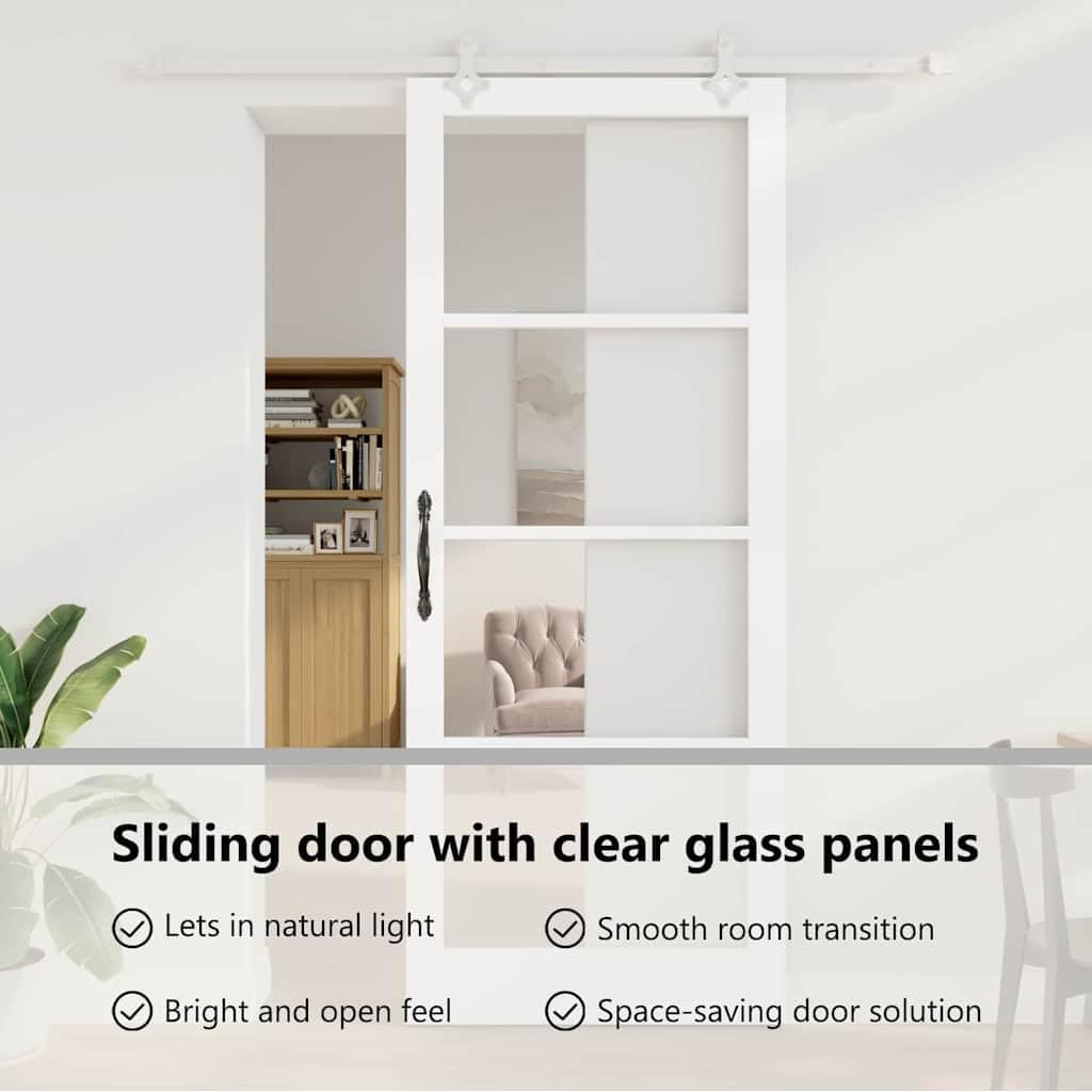 vidaXL Schiebetür 93 x 232 cm Massivholz Kiefer und Glas Weiß