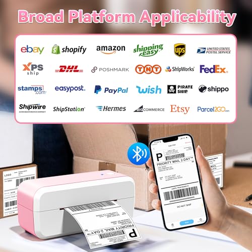 undefined Bluetooth Shipping Label Printer, 4x6 Thermal Label Printer for Shipping Packages & Small Business, Compatible with IOS, Android, Windows and Mac, Widely Used for Ebay, Shopify, Amazon, Etsy (Pink) の商品画像 5