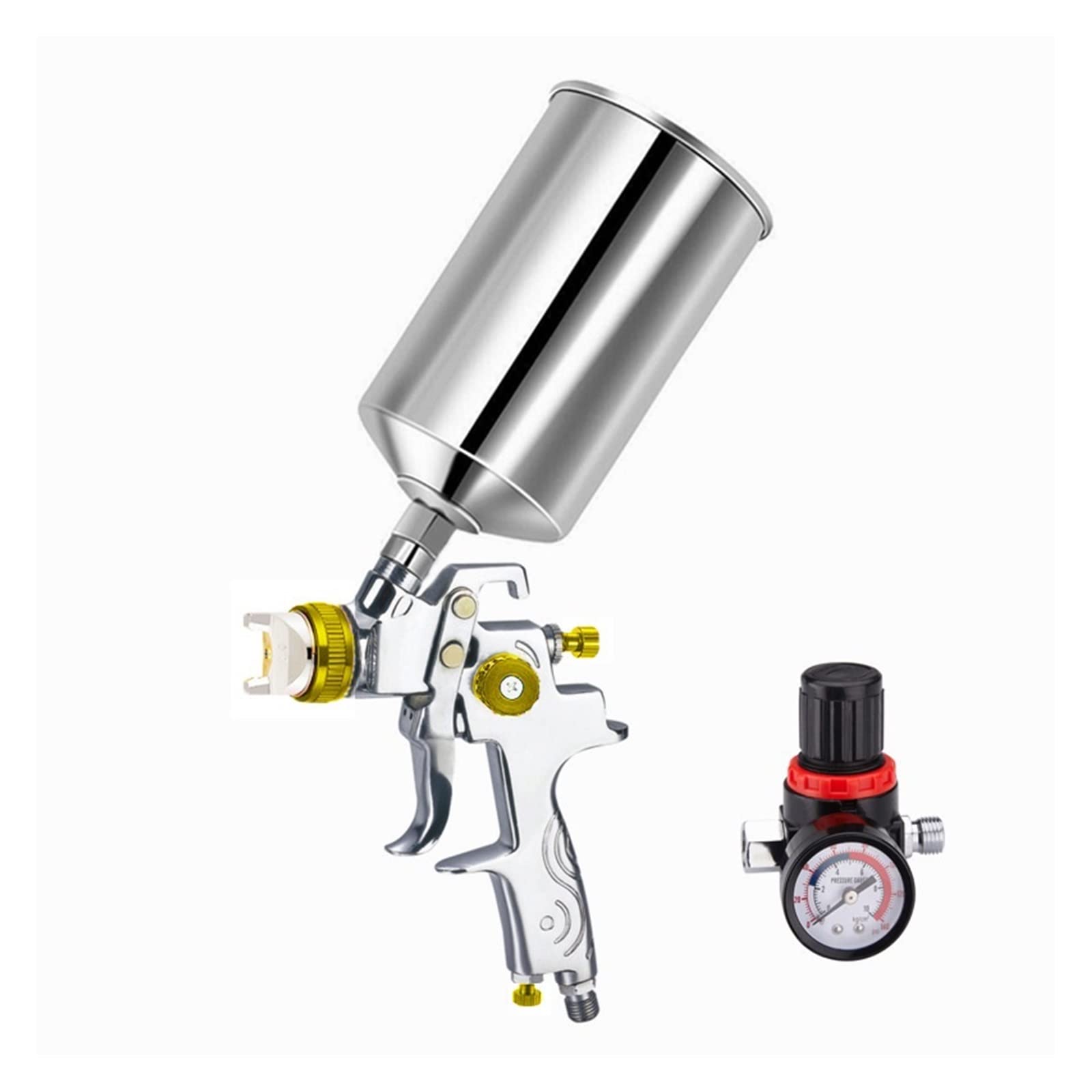 Pistolet do malowania, Farba O Wysokim Stopniu Rozpylenia Kombinezon Z Pistoletem Pneumatycznym Duża Pojemność Górnego Czajnika Czajnik Aluminiowy Pistolet Natryskowy Manometr do malowania domów, samo