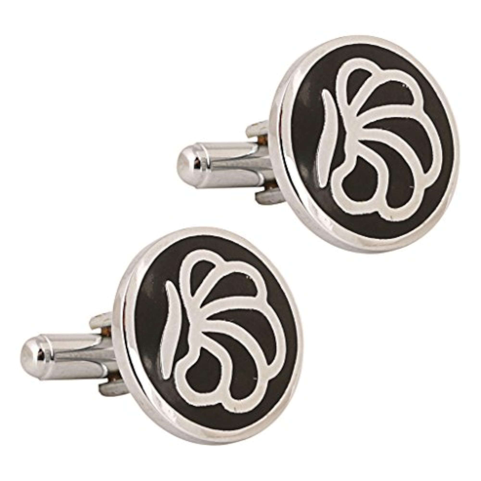 Men's Silver Black Square Cufflinks, Gift Box Included