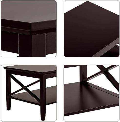 Miniatura 41 de ChooChoo Mesa de centro Oxford con patas más gruesas, mesa de centro de madera negra con almacenamiento para sala de estar Negro -,Negro y