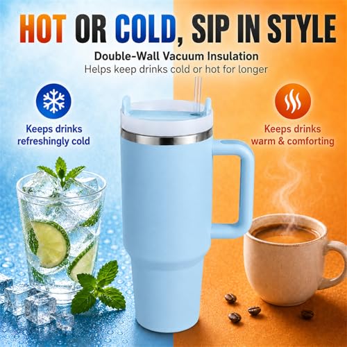 Image of Pandance 4 Pack 40 oz Tumbler with Handle and Straw Bulk, Blue