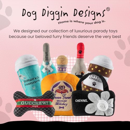 Dog Diggin Designs Chewy Vuiton Plush Dog Toy Bone | Luxury-Inspired Parody Designer Bone with Squeaker, Soft Plush Chew & Play Dog Toy – Prêt-à-Porter Play! - Thumbnail 6