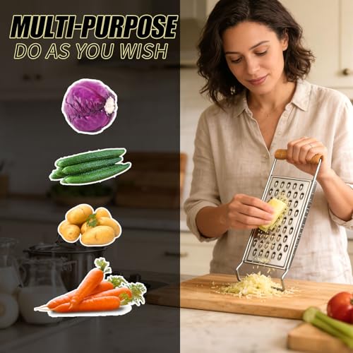 2 Pack Cheese Grater Handheld,Stainless Steel Zester Set of 2, Kitchen Flat Handheld Grater For Potato, Vegetable Chocolate, Spices,Carrot, Butter,Parmesan Cheese(Coarse Grater&Fine Grater)