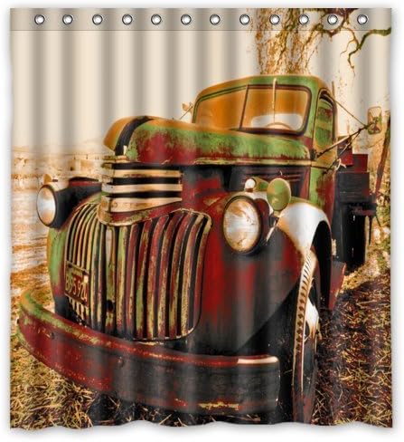 66(W)x72(H)-Inch Abandoned Farm Truck New Waterproof Polyester Curtain (Shower Rings Include)