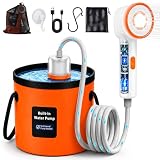Portable Shower for Camping, Rechargeable Shower Head with LED Light, Camp Shower Pump with Filter, 5.3 Gal Foldable Bucket, Outdoor Camping Shower Kit for Hiking, RV, Water Plant, Car Wash, Pet Bath
