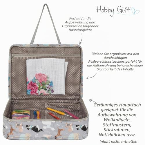 Hobby Gift Projektetui – Aufbewahrungstasche für Handarbeiten, 100% Baumwolle, Hunde in Grau, 34x28x12 cm – Bild 5