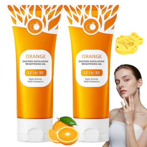 VRYNDH 2 Piezas Gel exfoliante de naranja para hombres con enzimas de naranja. orange gel exfoliante,Hidratación y purificación facial profunda para rostro y cuerpo (Regalando esponjas de baño).