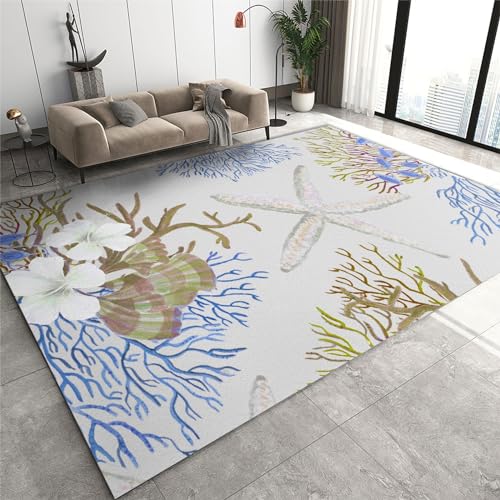 Coastal Ocean - Alfombra de felpa suave con diseño abstracto de algas marinas, lavable a máquina, para sala de estar o dormitorio, 170 x 240 cm