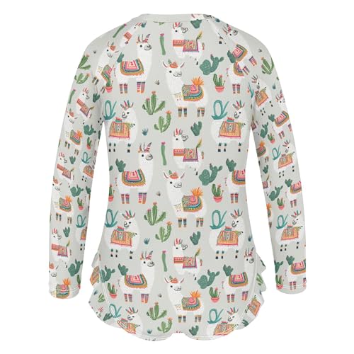 Cute Alpaca Girls Long Sleeve Rashguard Swimsuit UV Protection One-Piece Swimwear Bathing Suit B04040463