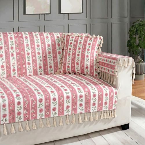 Image of ishro home Premium Sofa Cover 3 Seater Protecter with 2 Handle Covers - Soft European Standard Fabric, Frill Design, Machine Washable | (Paisley Fiesta, 3 Seater)