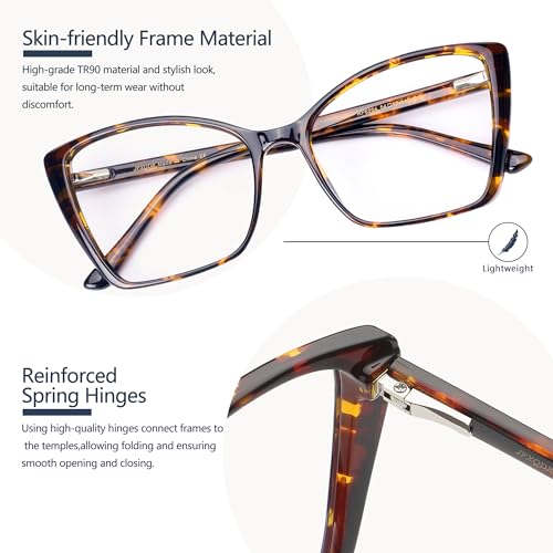 Image of Blue Light Blocking Glasses for Women, Oversized Trendy Cat Eye Computer Gaming Glasses Anti Glare & UV Glare RF6204 (Coco Tortoise Cateye Frame)