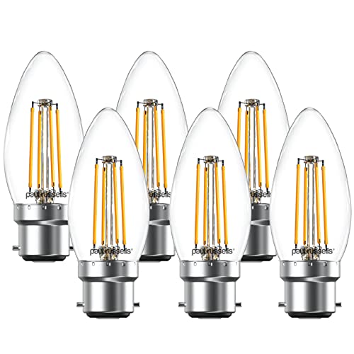paul russells LED Candle Filament Light, 4.5W 40W Equivalent Replacement, 470LM Lumens, 2700K Warm White