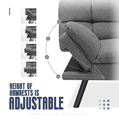 Iululu Sofa Bed, Modern Convertible Futon Sleeper Couch Daybed With Adjustable Armrests For Studio, Apartment, Office, Small Space, Compact Living Room, Grey #TOP4