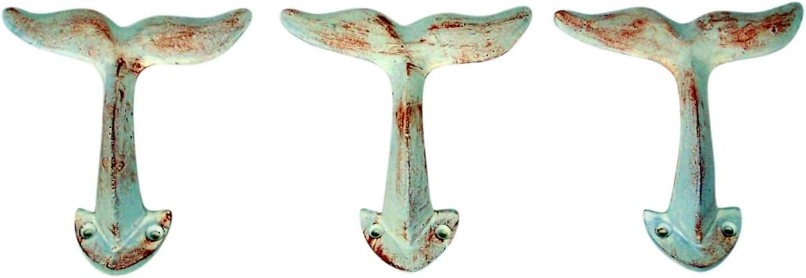 Wowser Rustic White Cast Iron Whale Tail Wall Hooks, 4 1/2 Inches, Set of 3 - Image 4