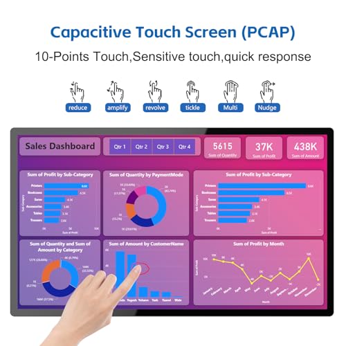 Image of GreenTouch 32 Inch Industrial Digital Signage Touchscreen Monitor, 500 Nits Display 1920 x 1080P, Built-in Speaker, with HDMI + VGA + DVI Ports for Advertising