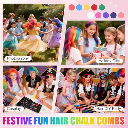 10 Colores Tiza de Pelo Festiva Diversión Peines miniatura 6