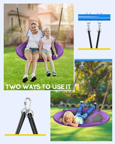 Image of Everyfun 43 inch Saucer Tree Swing for Kids Adult, 700lbs Weight Capacity, Waterproof Flying Saucer Swing with Adjustable Hanging Straps, Swing Seats for Backyard Outdoor Indoor Playground, Purple