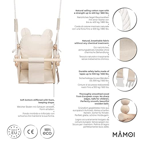 MAMOI-Babyschaukel-Baby-schaukel-Indoor-Kinderschaukel-aus-Holz-Holzschaukel-fur-Kinder-Schaukeln-fur-turrahmen-Swing-Kleinkinderschaukel-ab-1-Jahr-fur-Kinderzimmer-Beige