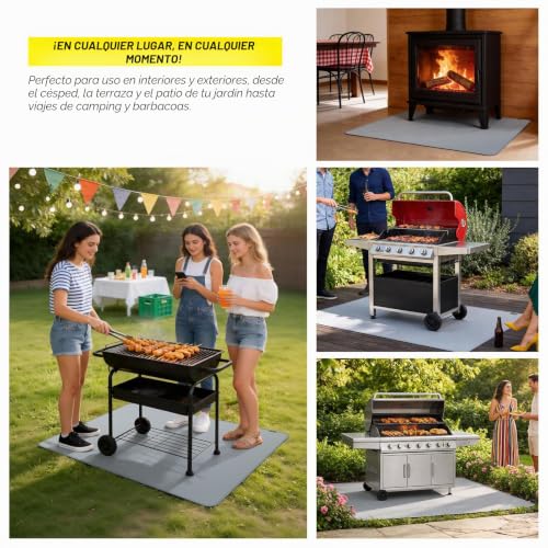 Miniatura 7 de Pawbose Alfombrilla Para Debajo De La Parrilla De 60x40 Pulgadas Para Parrilla Al Aire Libre, Alfombrilla De Barbacoa Ignífuga De Doble Cara Para Patio Y Cubierta, Alfombrilla Impermeable Resistente