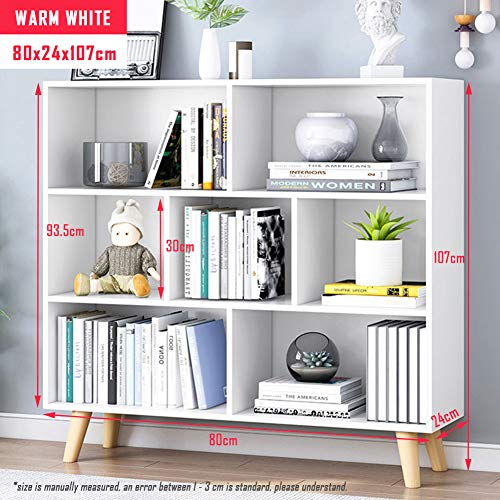 Image of IOTXY Wooden Open Shelf Bookcase - 3-Tier Bookshelf with Legs, Warm White
