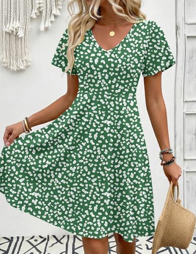 Image of Zeagoo Womens Summer Dress Casual Swing Sundresses Floral Ruffle Short Sleeve Wedding Guest Dress Beach Mini Dress 2026