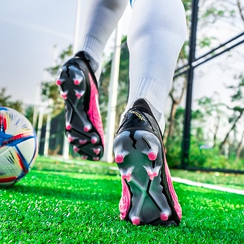 Chuteiras masculinas de futebol FG com sola para interior e exterior (Rosa vermelha, Adulto, 37, Num