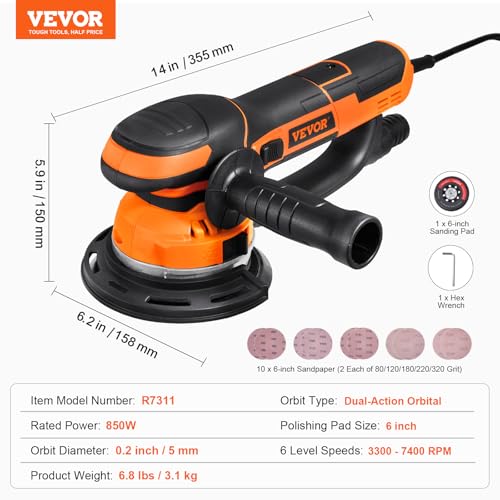 VEVOR 6-Inch Dual Action Orbital Sander